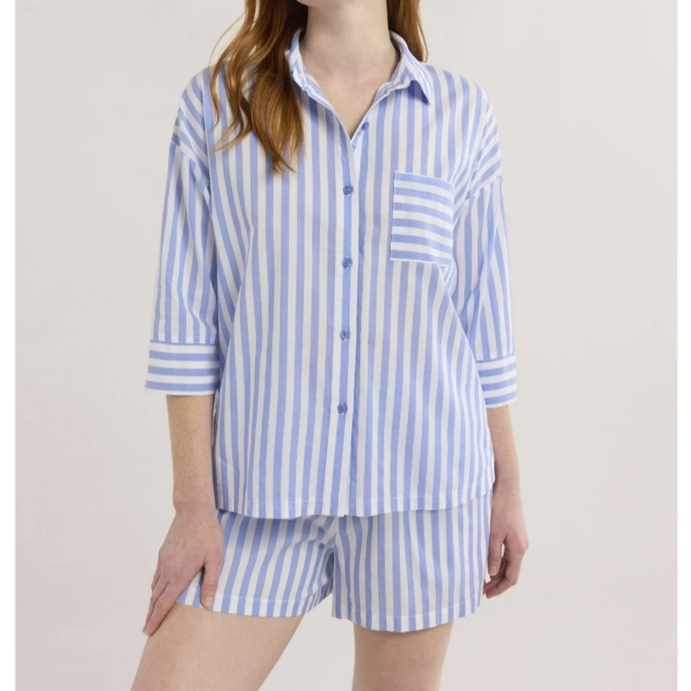 Joyspun Women’s Size 3X (22W-24W) Woven ¾ Sleeve Notch Collar Top & Boxer Shorts